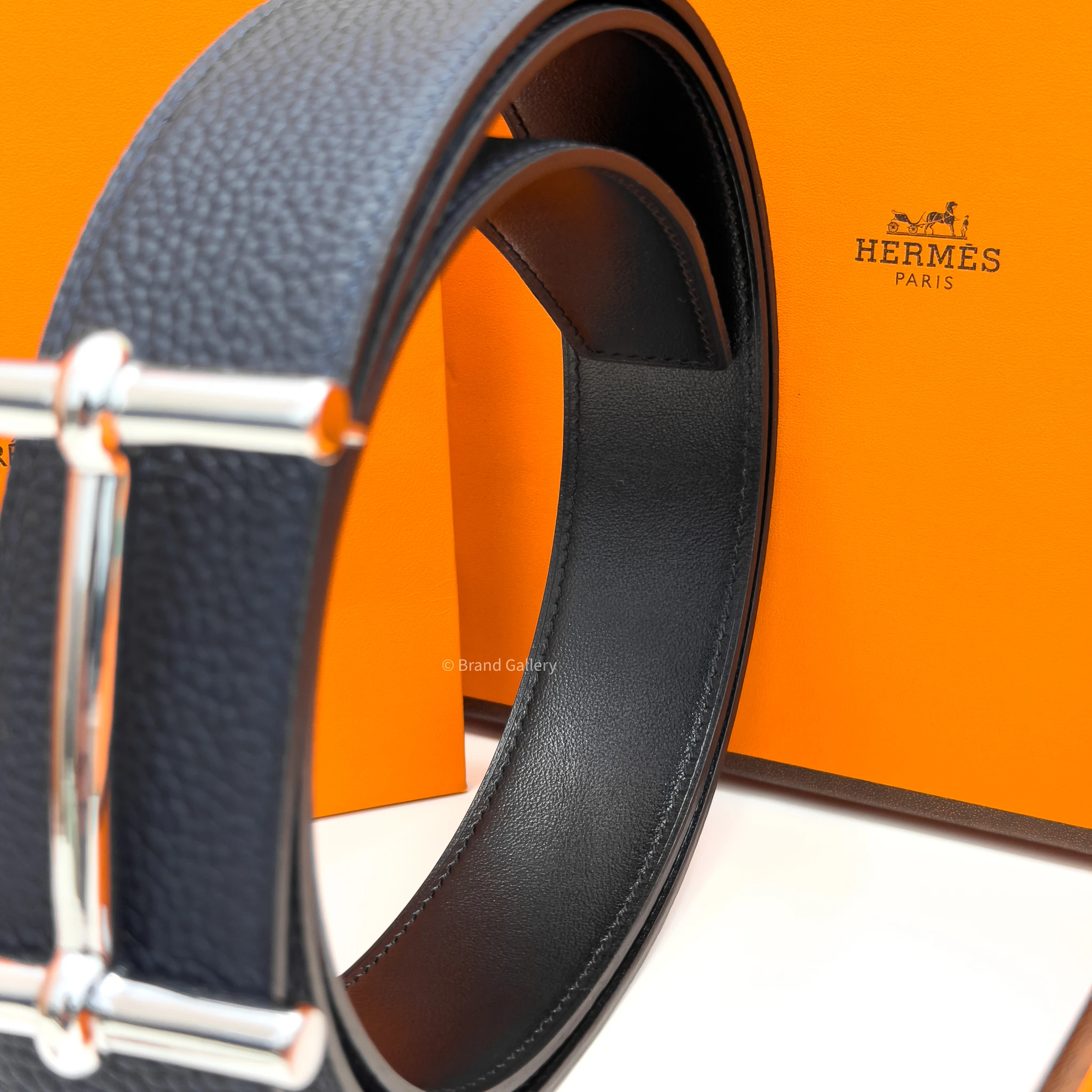 Hermes H Buckle Blue/Black Reversible Belt