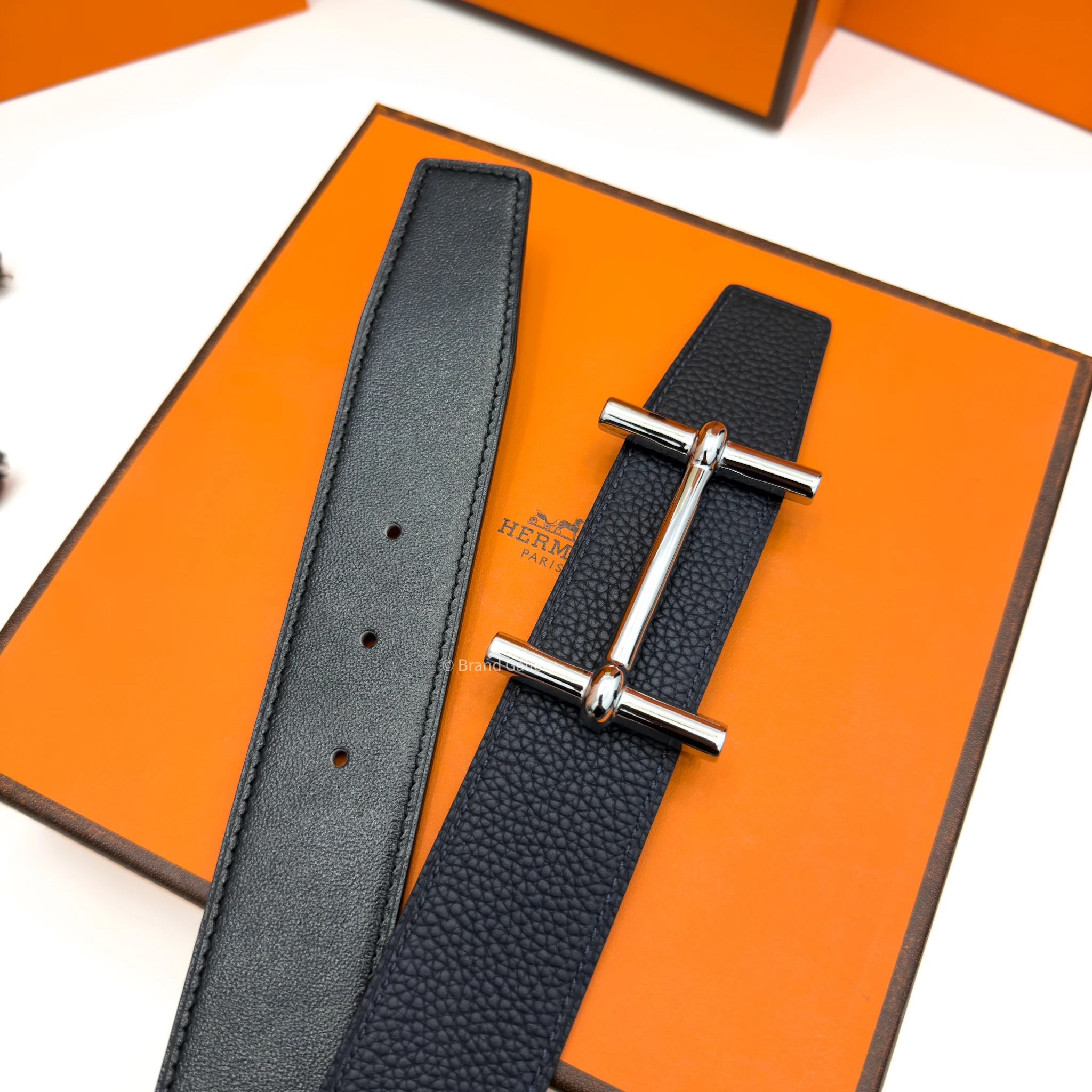 Hermes H Buckle Blue/Black Reversible Belt