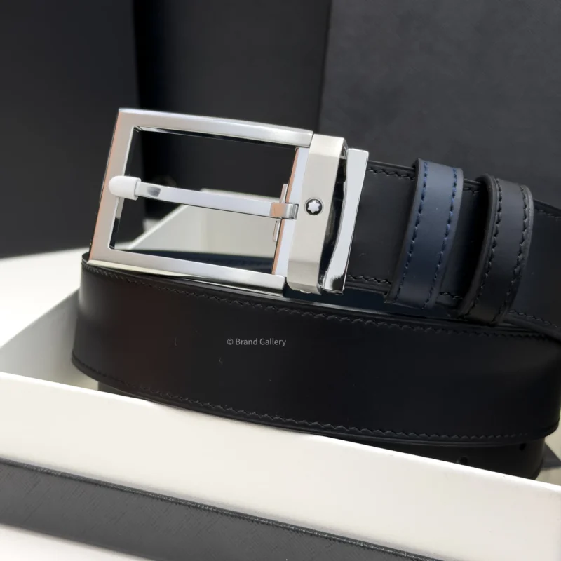 Rectangle Buckle Blue & Black Leather Belt - A&A Brand Gallery - Egypt