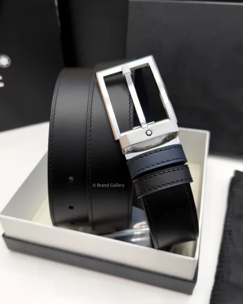 Rectangle Buckle Blue & Black Leather Belt - A&A Brand Gallery - Egypt