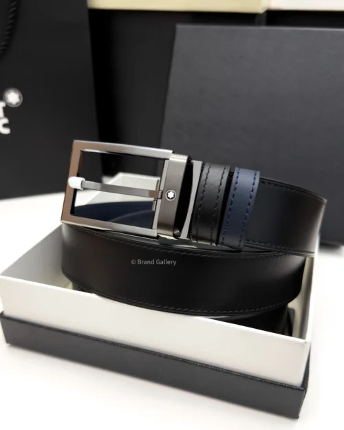 Rectangle Buckle Blue & Black Leather Belt - A&A Brand Gallery - Egypt