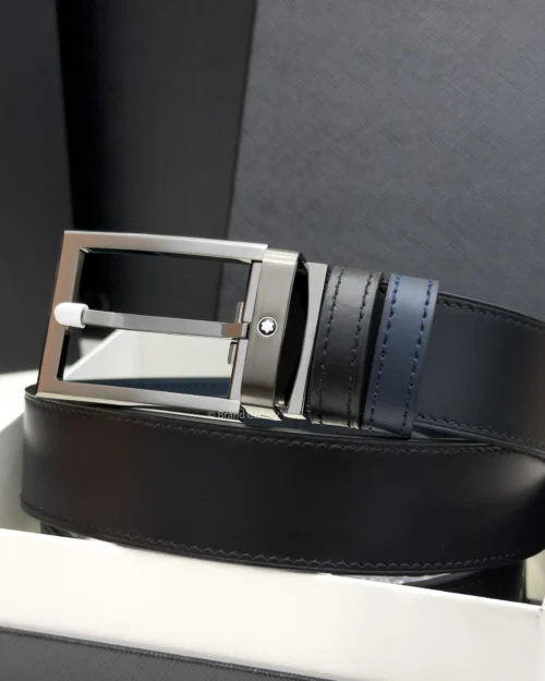 Rectangle Buckle Blue & Black Leather Belt - A&A Brand Gallery - Egypt