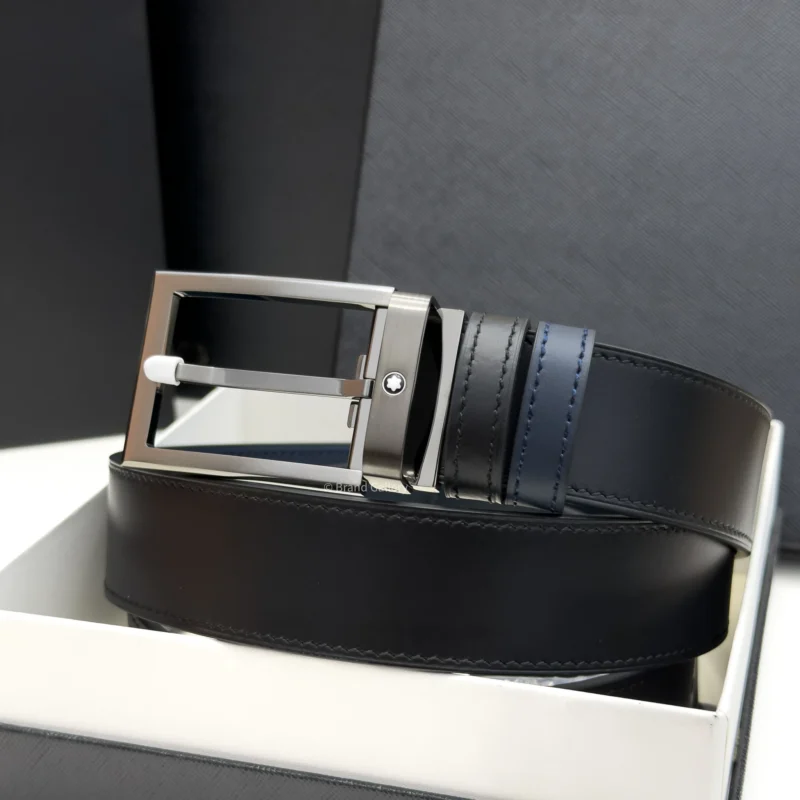 Rectangle Buckle Blue & Black Leather Belt - A&A Brand Gallery - Egypt