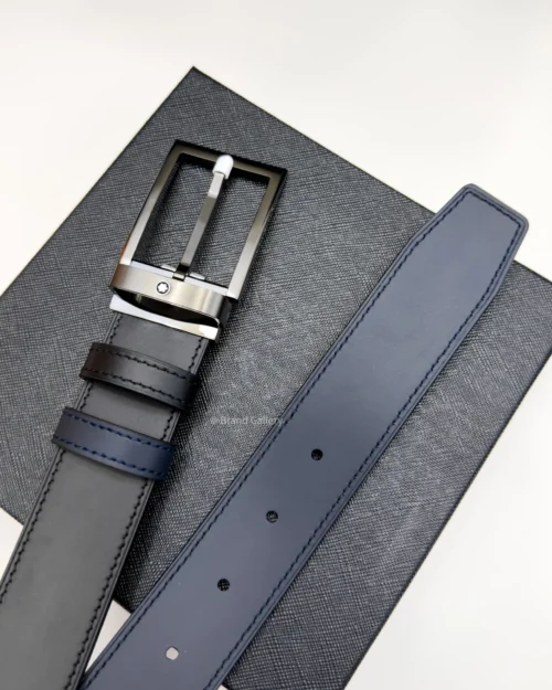 Rectangle Buckle Blue & Black Leather Belt - A&A Brand Gallery - Egypt