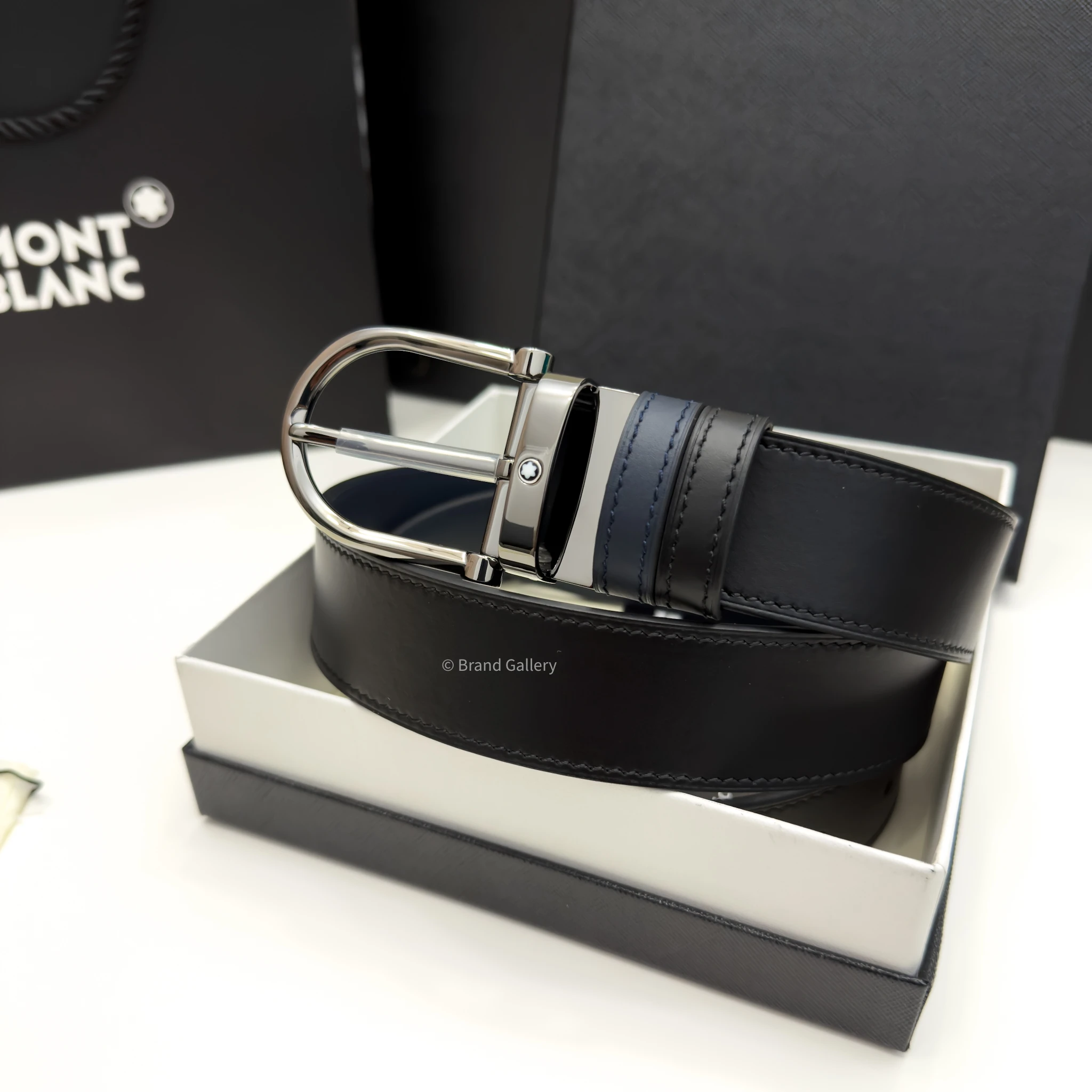 Horseshoe Buckle Blue & Black Leather Belt - A&A Brand Gallery - Egypt