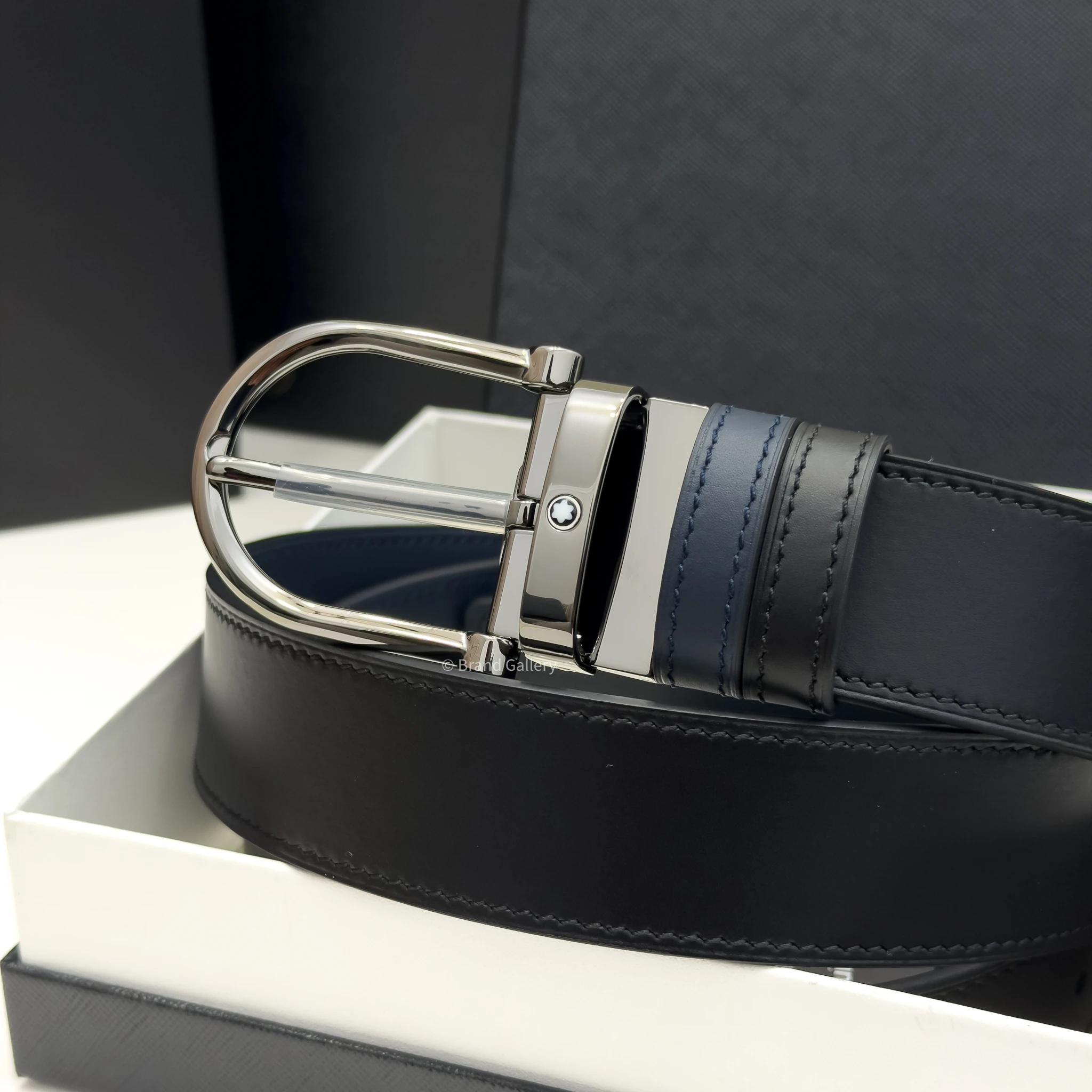 Horseshoe Buckle Blue & Black Leather Belt - A&A Brand Gallery - Egypt