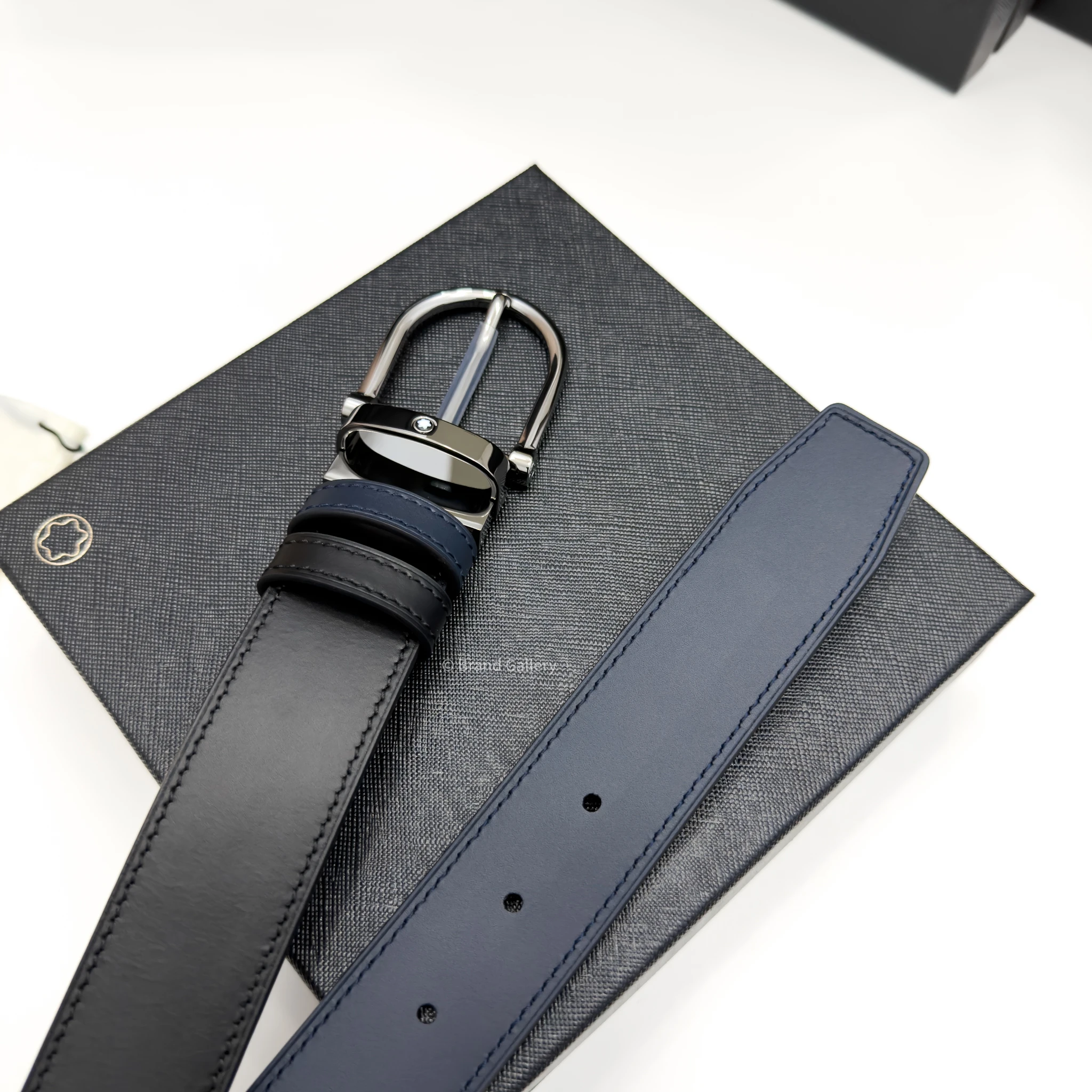 Horseshoe Buckle Blue & Black Leather Belt - A&A Brand Gallery - Egypt