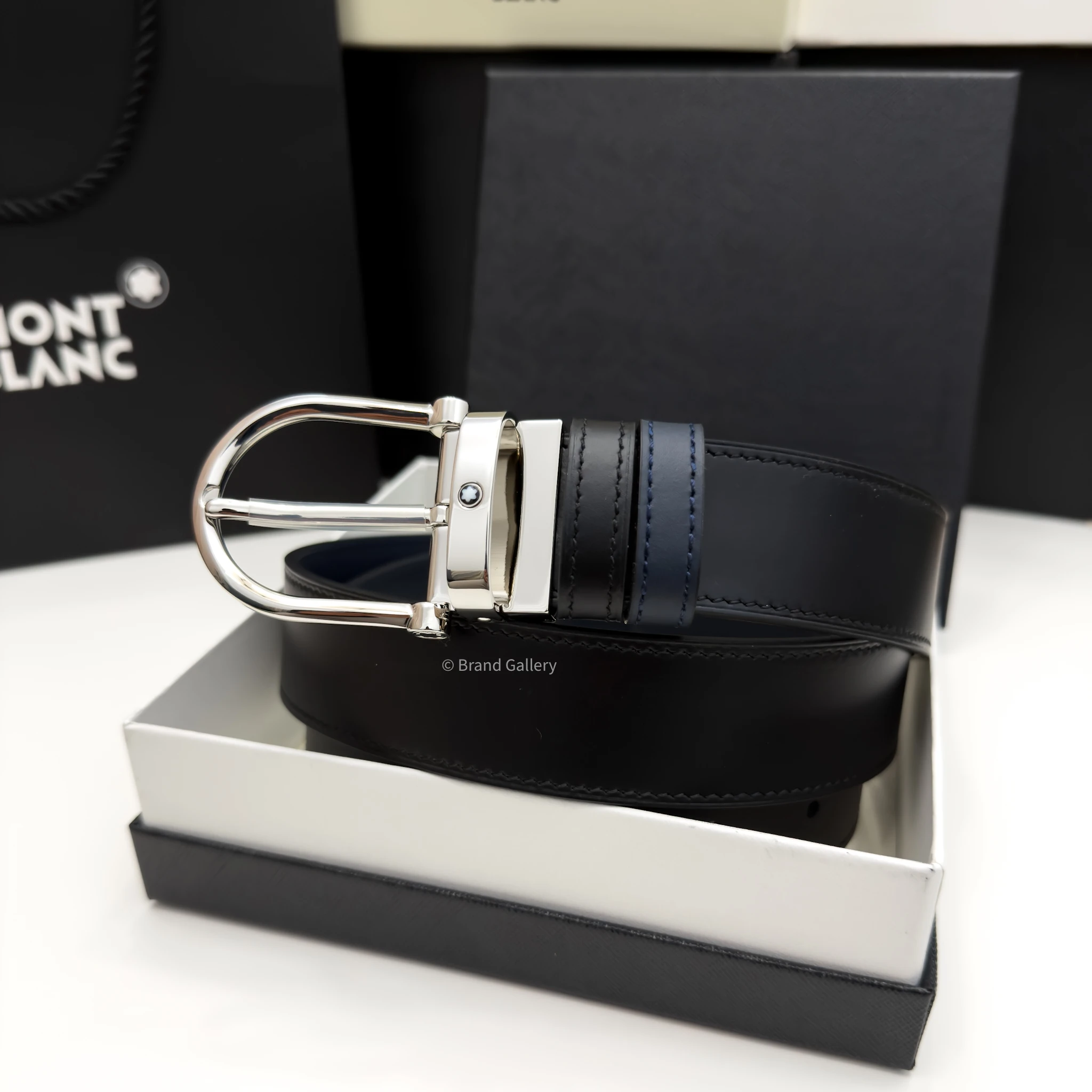 Horseshoe Buckle Blue & Black Leather Belt - A&A Brand Gallery - Egypt
