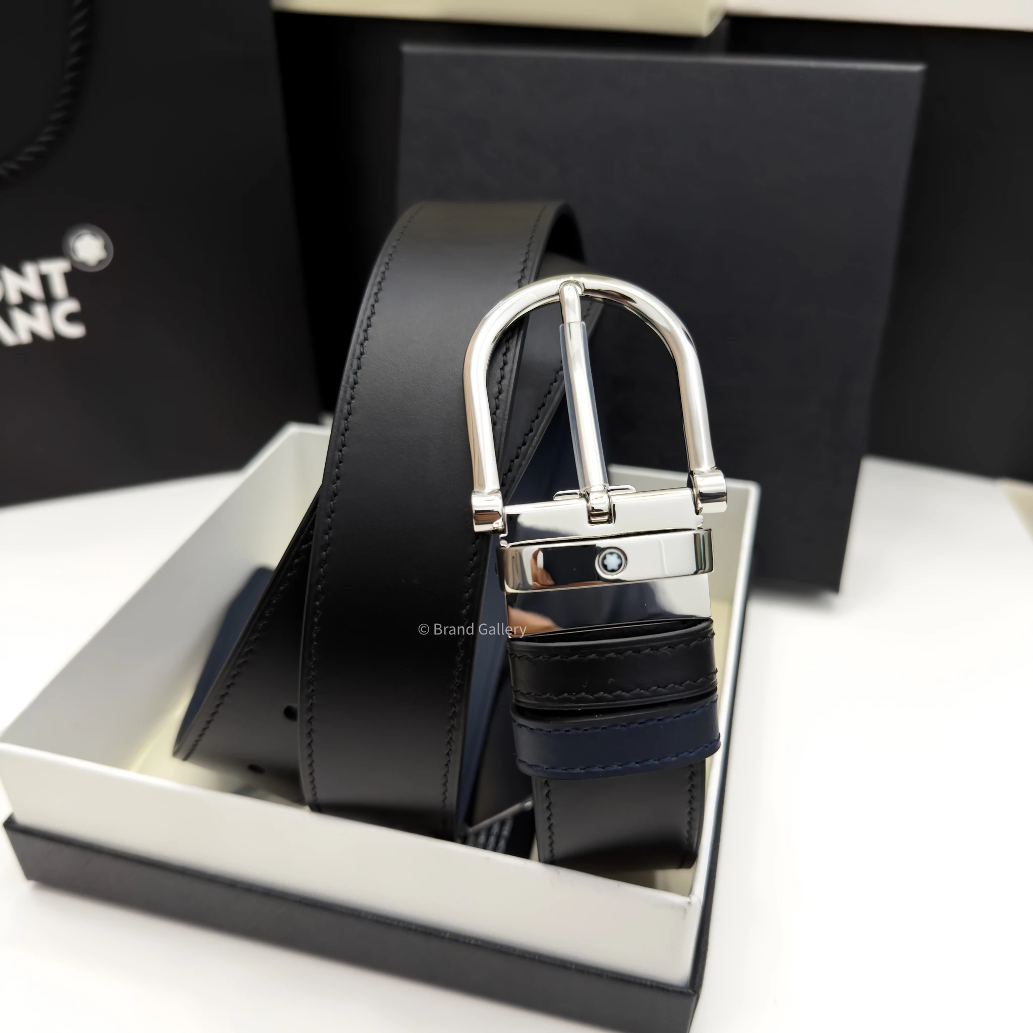 Horseshoe Buckle Blue & Black Leather Belt - A&A Brand Gallery - Egypt