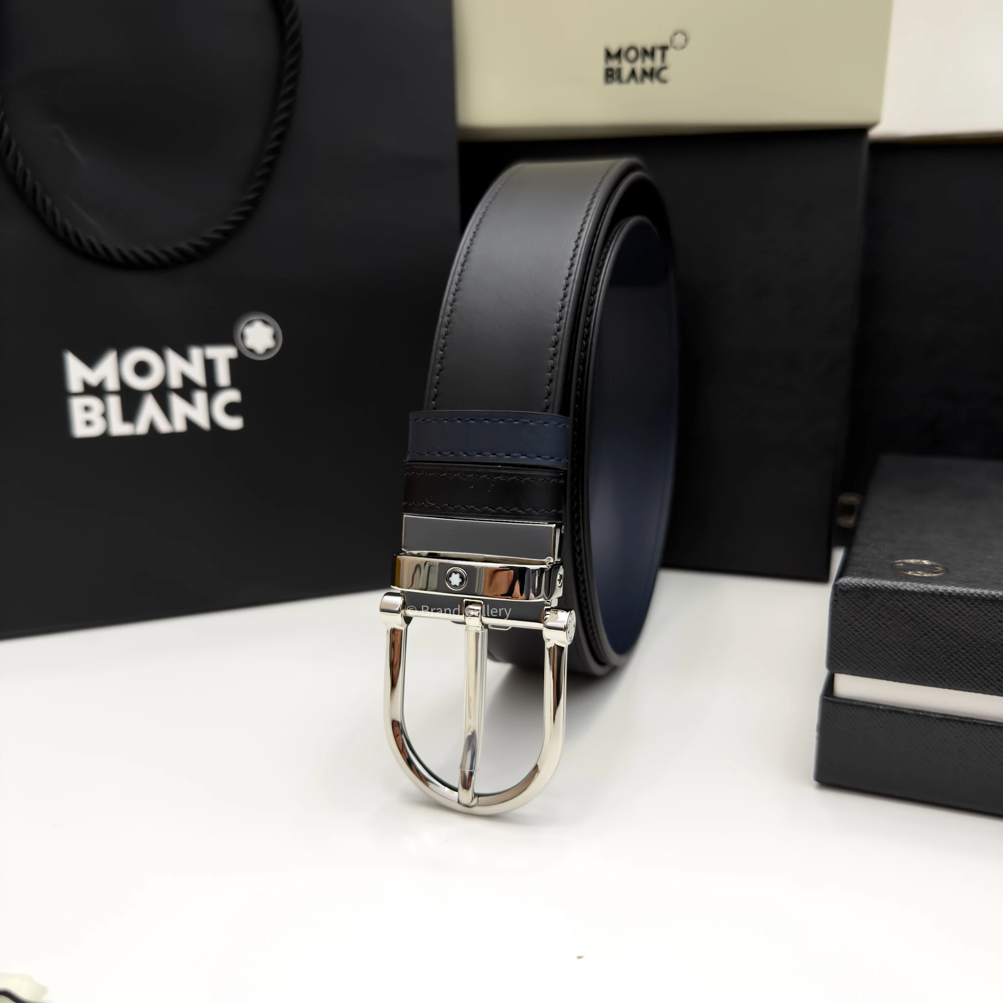 Horseshoe Buckle Blue & Black Leather Belt - A&A Brand Gallery - Egypt