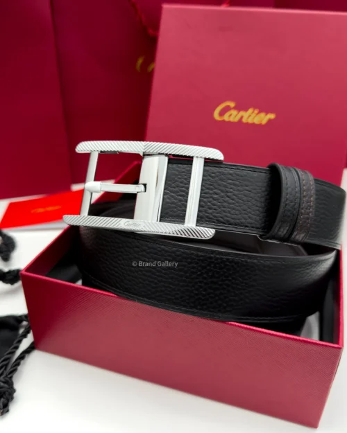 Cartier Silver Tank Buckle Black/Brown Leather Belt - Luxury belt - A&A Brand Gallery Egypt