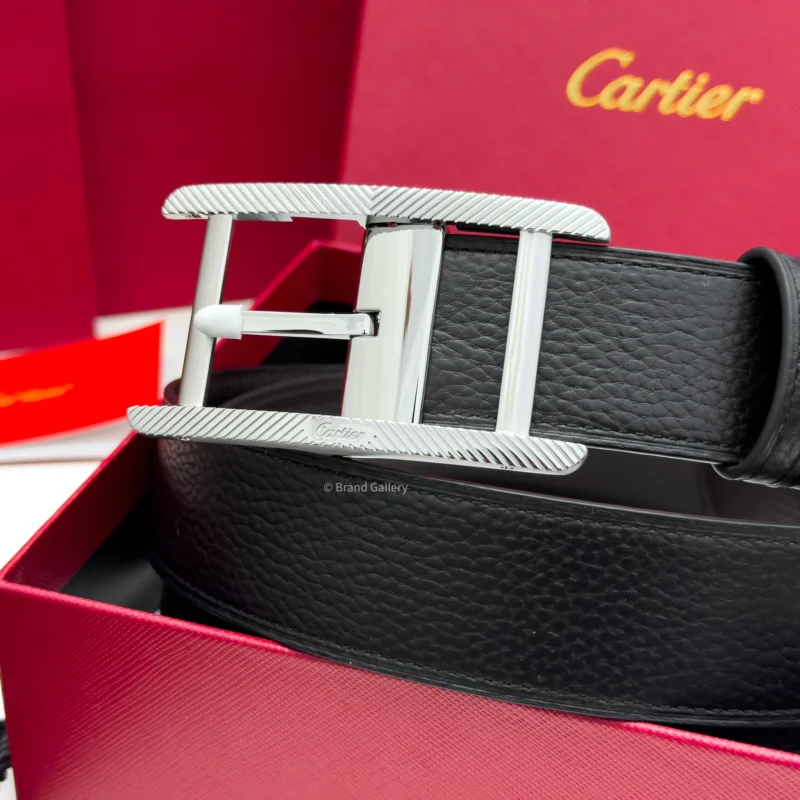 Cartier Silver Tank Buckle Black/Brown Leather Belt - Luxury belt - A&A Brand Gallery Egypt
