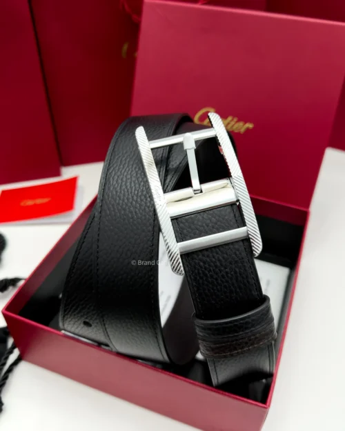 Cartier Silver Tank Buckle Black/Brown Leather Belt - Luxury belt - A&A Brand Gallery Egypt