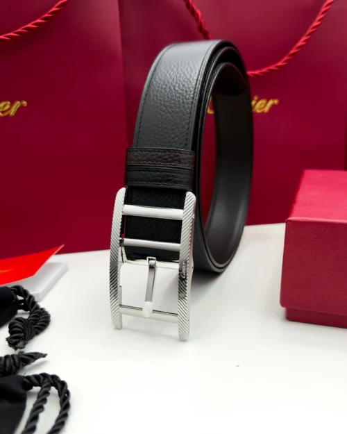 Cartier Silver Tank Buckle Black/Brown Leather Belt - Luxury belt - A&A Brand Gallery Egypt