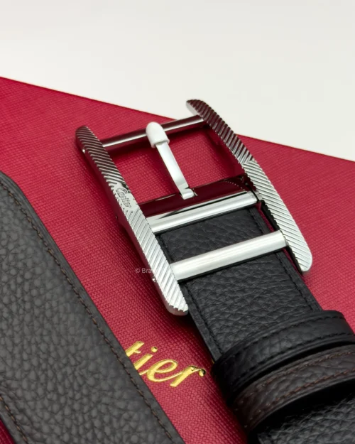 Cartier Silver Tank Buckle Black/Brown Leather Belt - Luxury belt - A&A Brand Gallery Egypt