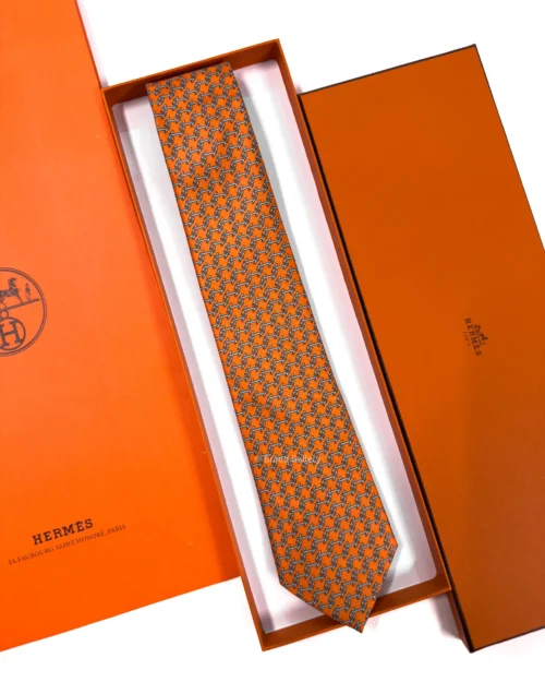 Hermes Orange H Manchettes Silk Tie - Luxury tie - A&A Brand Gallery Egypt