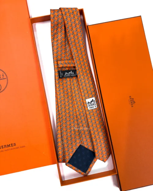 Hermes Orange H Manchettes Silk Tie - Luxury tie - A&A Brand Gallery Egypt