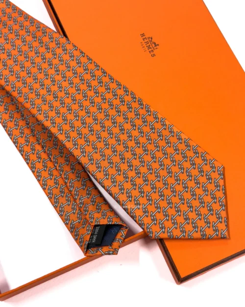 Hermes Orange H Manchettes Silk Tie - Luxury tie - A&A Brand Gallery Egypt