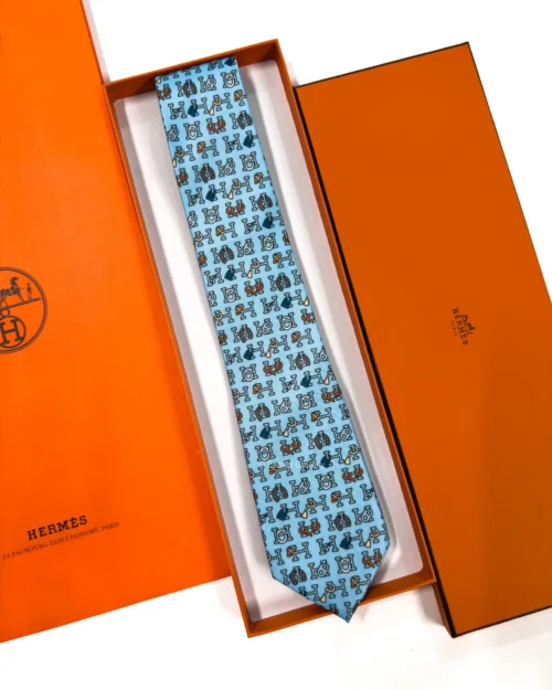 Hermes Baby Blue H Collection Silk Tie - Luxury tie - A&A Brand Gallery Egypt