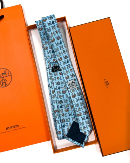 Hermes Baby Blue H Collection Silk Tie - Luxury tie - A&A Brand Gallery Egypt