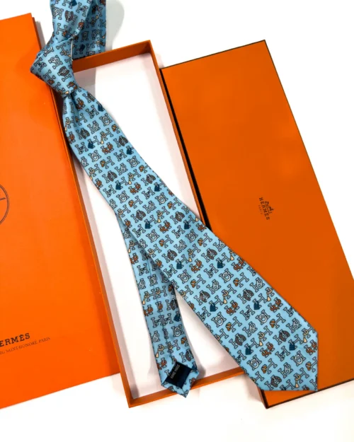 Hermes Baby Blue H Collection Silk Tie - Luxury tie - A&A Brand Gallery Egypt