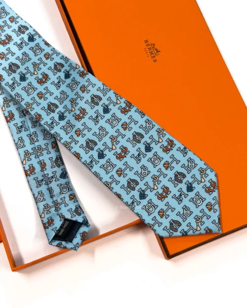 Hermes Baby Blue H Collection Silk Tie - Luxury tie - A&A Brand Gallery Egypt