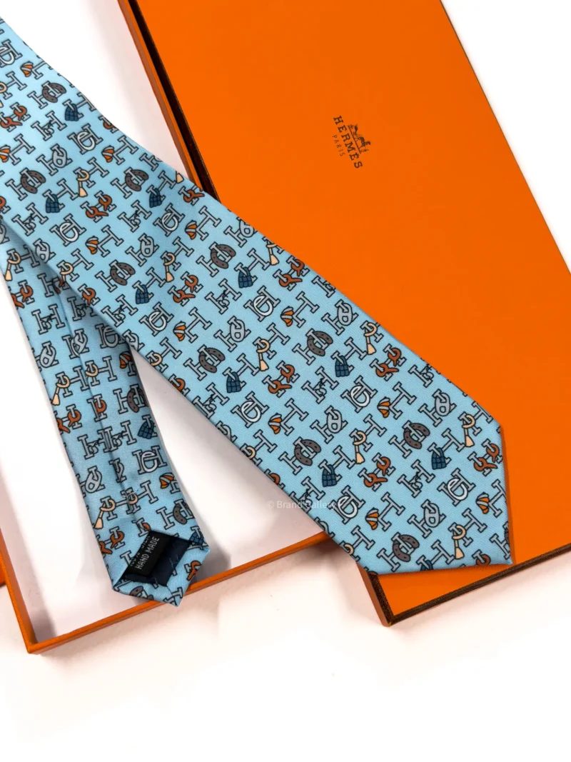 Hermes Baby Blue H Collection Silk Tie - Luxury tie - A&A Brand Gallery Egypt