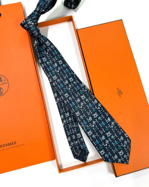 Hermes Navy H Collection Silk Tie - Luxury tie - A&A Brand Gallery Egypt