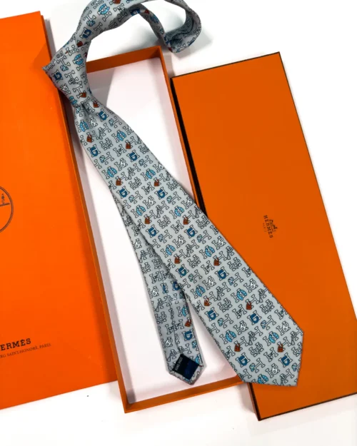 Hermes Grey H Collection Silk Tie - Luxury tie - A&A Brand Gallery Egypt