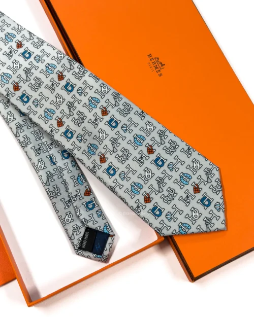 Hermes Grey H Collection Silk Tie - Luxury tie - A&A Brand Gallery Egypt