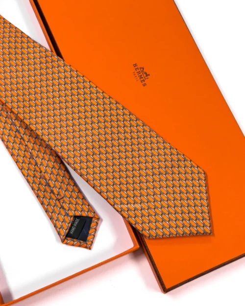 Hermes Orange H Twist Silk Tie - Luxury tie - A&A Brand Gallery Egypt