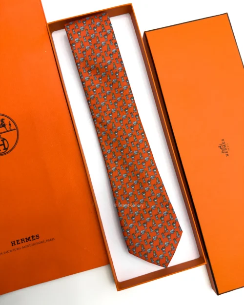 Hermes Orange Figure Libre Tie - Luxury tie - A&A Brand Gallery Egypt
