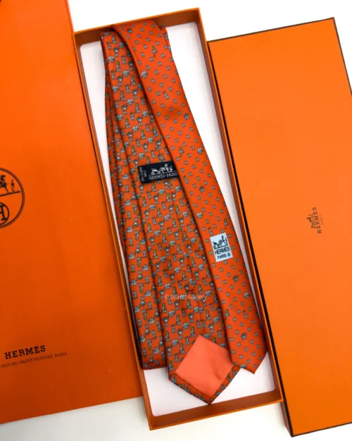 Hermes Orange Figure Libre Tie - Luxury tie - A&A Brand Gallery Egypt