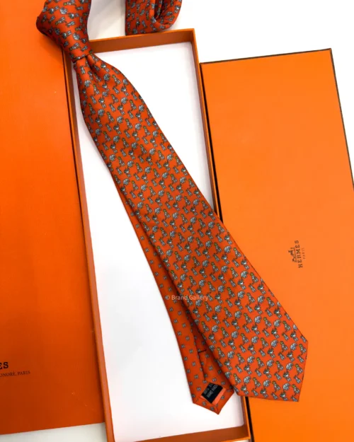 Hermes Orange Figure Libre Tie - Luxury tie - A&A Brand Gallery Egypt