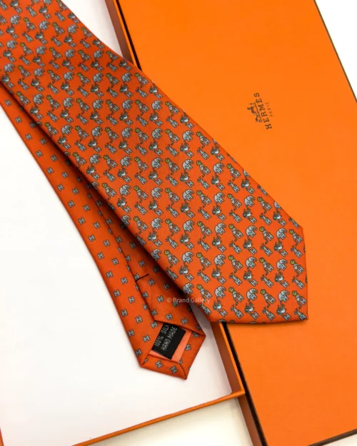 Hermes Orange Figure Libre Tie - Luxury tie - A&A Brand Gallery Egypt