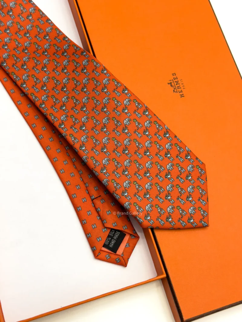 Hermes Orange Figure Libre Tie - Luxury tie - A&A Brand Gallery Egypt