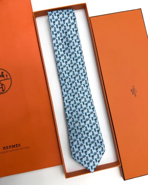 Hermes Baby Blue Figure Libre Tie - Luxury tie - A&A Brand Gallery Egypt