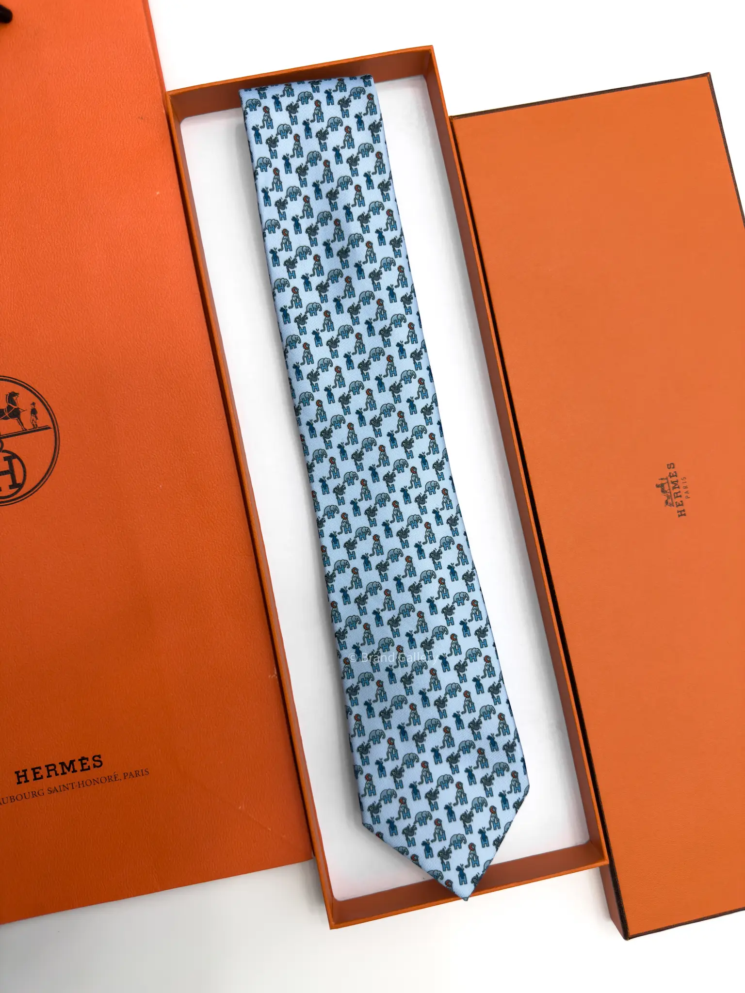 Hermes Baby Blue Figure Libre Tie - Luxury tie - A&A Brand Gallery Egypt