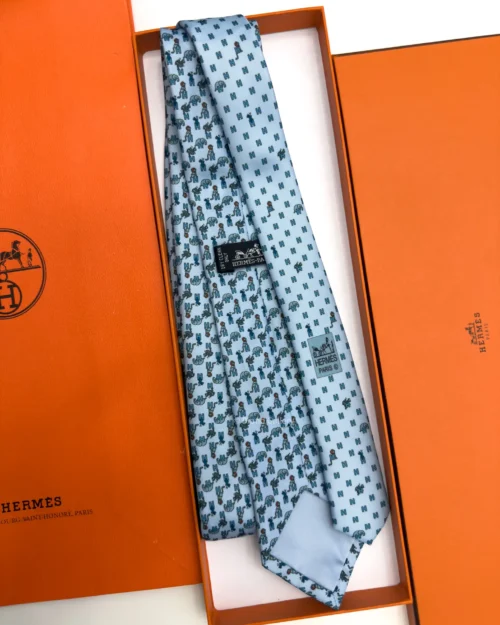 Hermes Baby Blue Figure Libre Tie - Luxury tie - A&A Brand Gallery Egypt