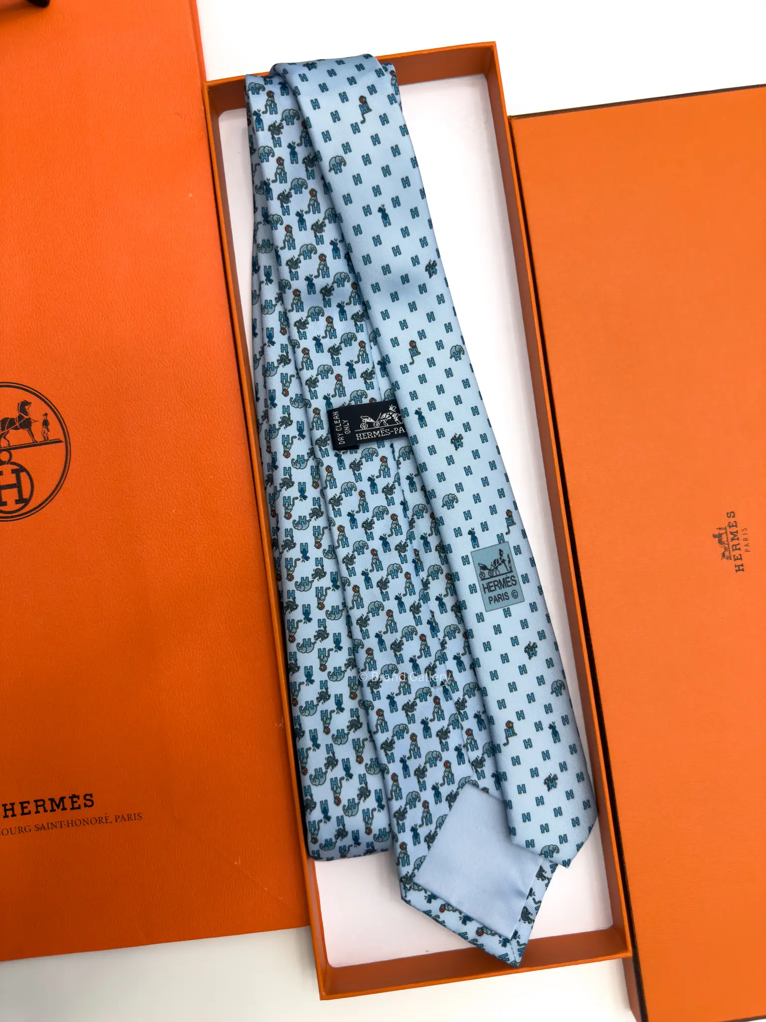 Hermes Baby Blue Figure Libre Tie - Luxury tie - A&A Brand Gallery Egypt