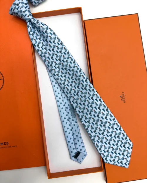 Hermes Baby Blue Figure Libre Tie - Luxury tie - A&A Brand Gallery Egypt