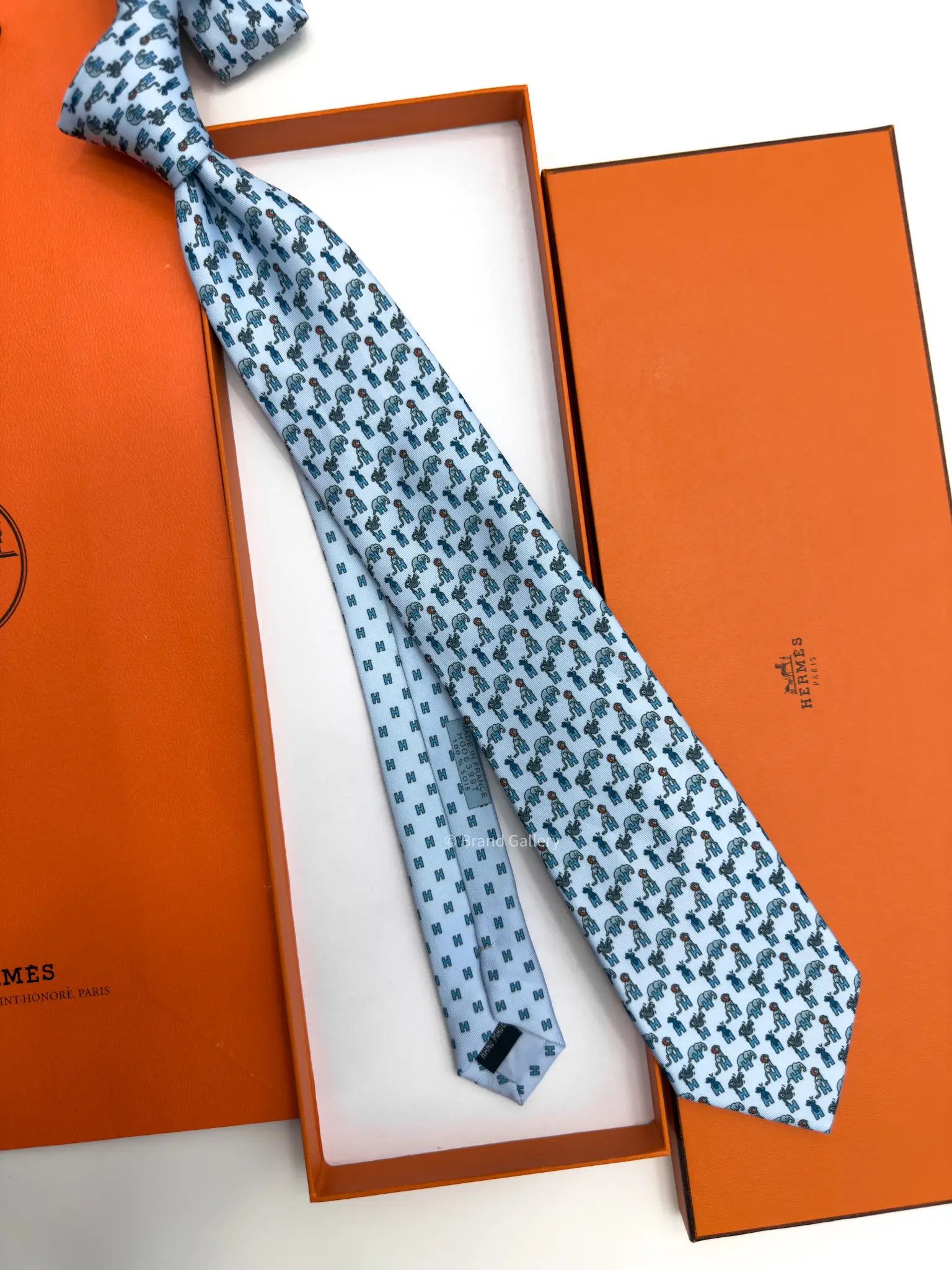 Hermes Baby Blue Figure Libre Tie - Luxury tie - A&A Brand Gallery Egypt
