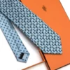 Hermes Baby Blue Figure Libre Tie - Luxury tie - A&A Brand Gallery Egypt