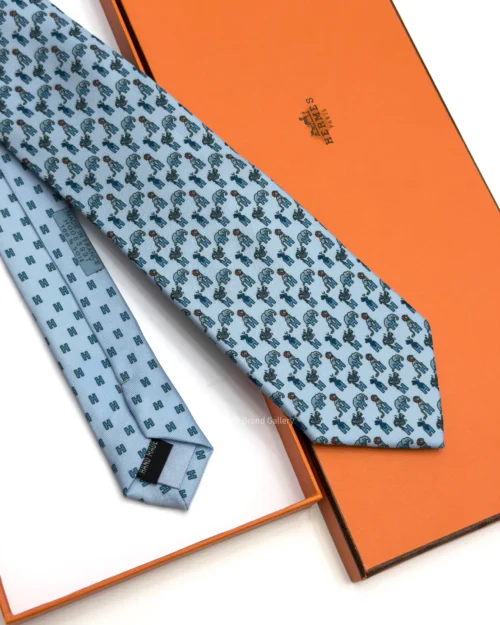 Hermes Baby Blue Figure Libre Tie - Luxury tie - A&A Brand Gallery Egypt