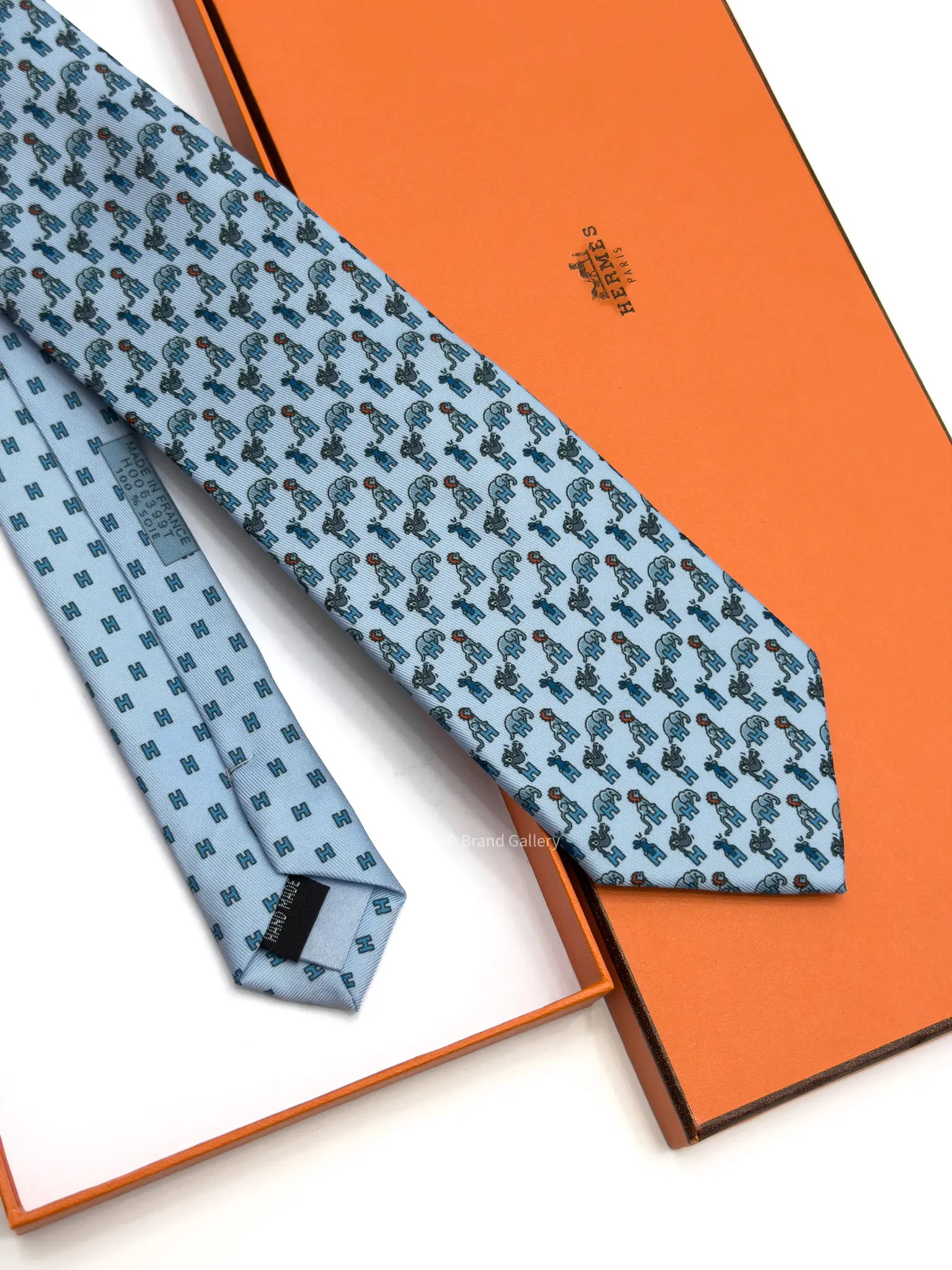 Hermes Baby Blue Figure Libre Tie - Luxury tie - A&A Brand Gallery Egypt