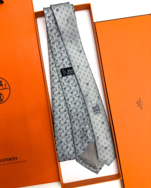 Hermes Grey Figure Libre Tie - Luxury tie - A&A Brand Gallery Egypt
