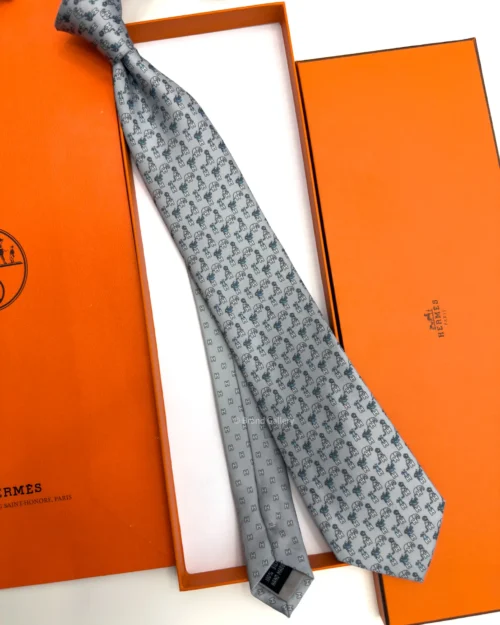 Hermes Grey Figure Libre Tie - Luxury tie - A&A Brand Gallery Egypt