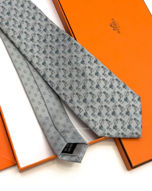 Hermes Grey Figure Libre Tie - Luxury tie - A&A Brand Gallery Egypt