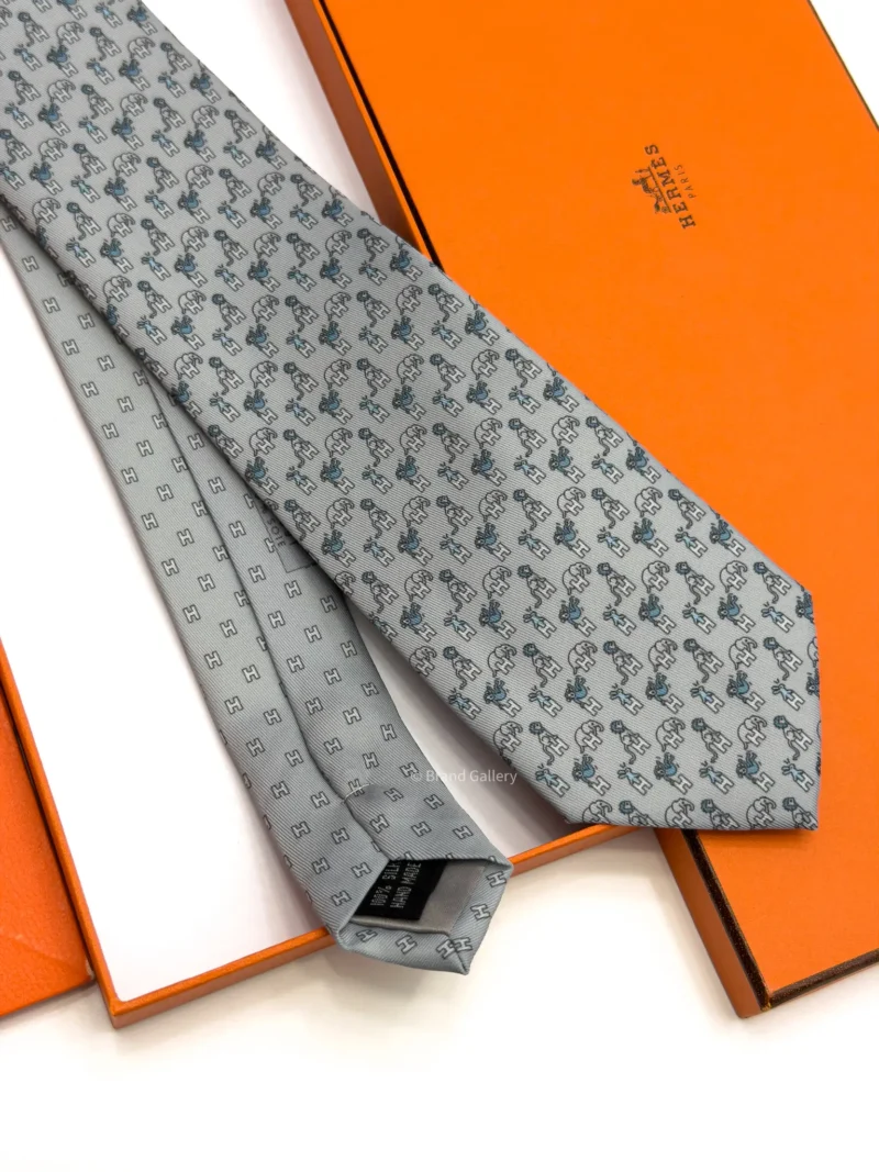 Hermes Grey Figure Libre Tie - Luxury tie - A&A Brand Gallery Egypt