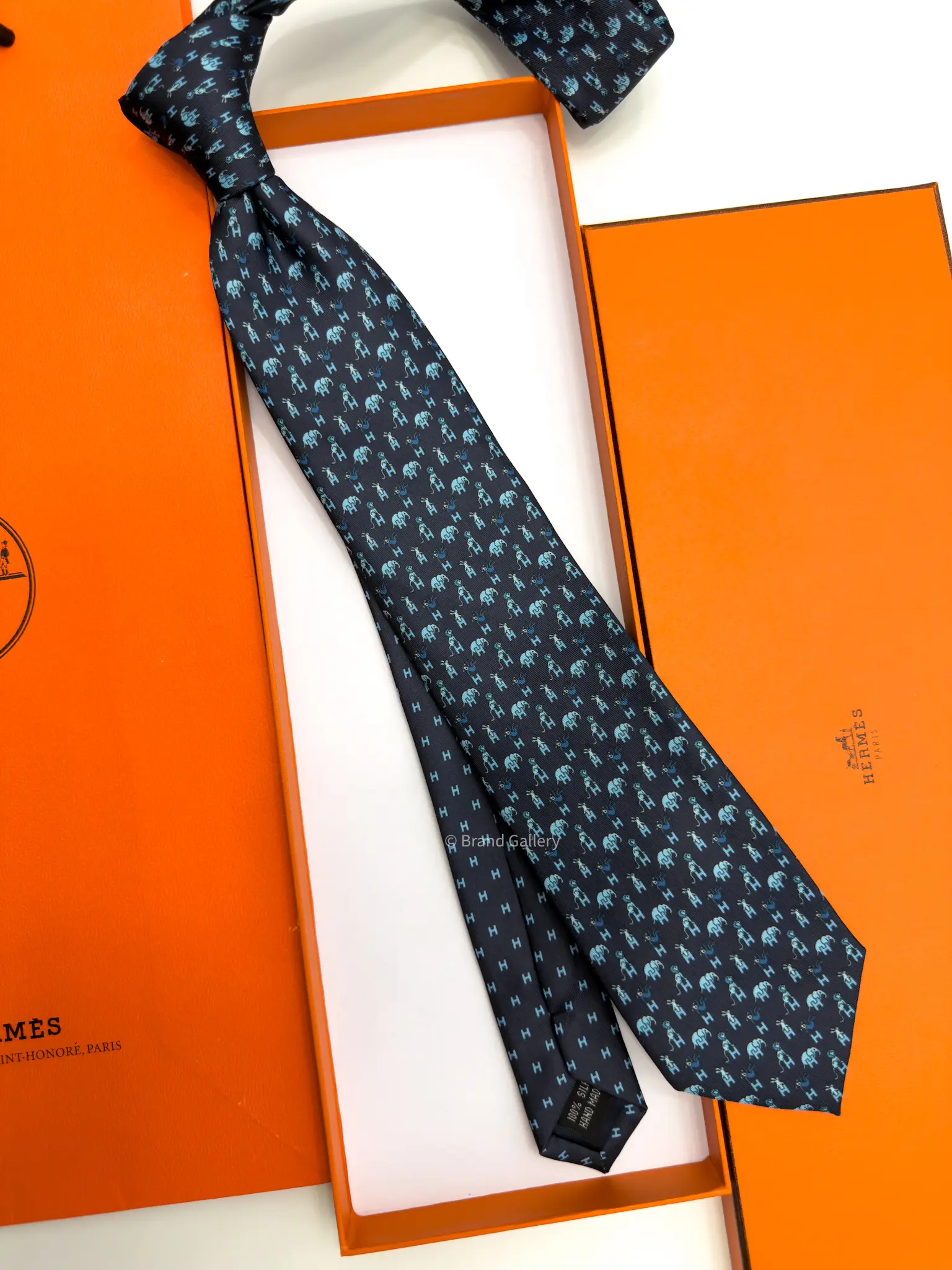 Hermes Marine Figure Libre Tie - Luxury tie - A&A Brand Gallery Egypt